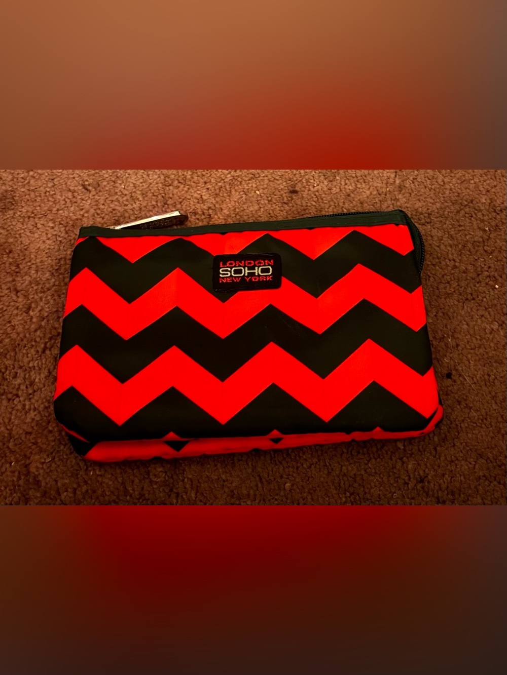 London Soho Chevron Makeup Pouch - Red & Black